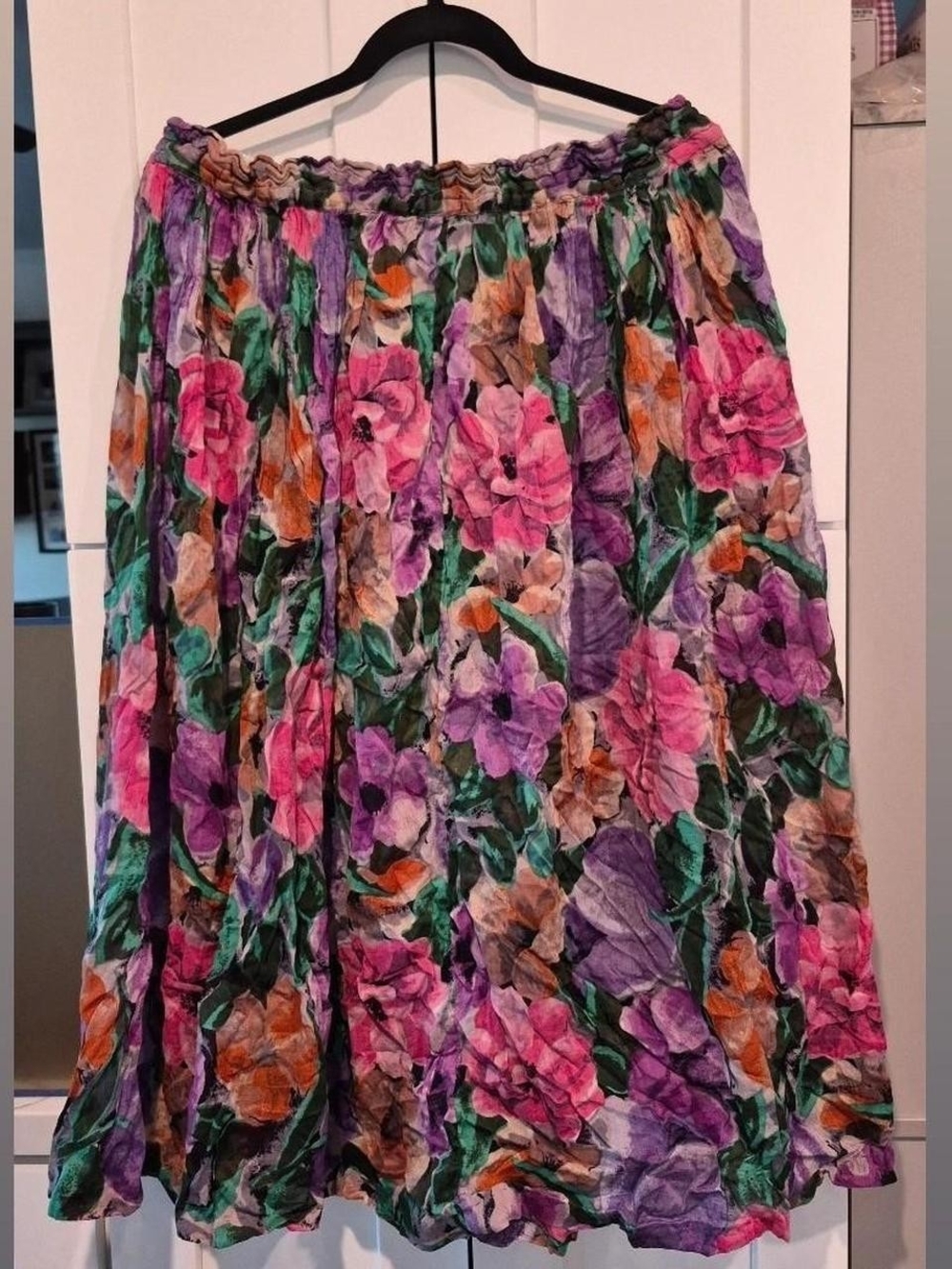 Floral Multi-Color Midi Skirt - Women's Elastic Waist
